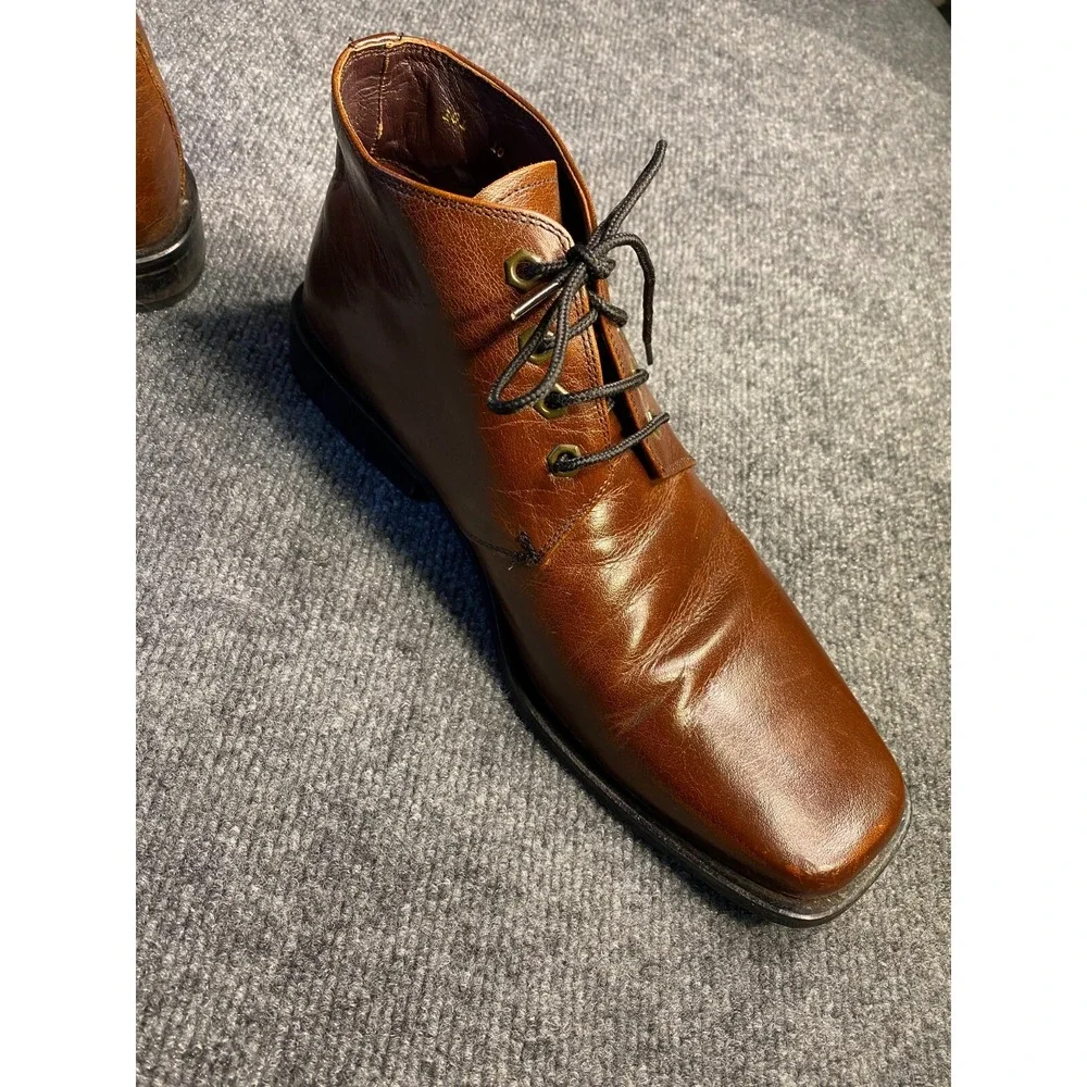 Michele Olivier Ankle Chukka Shoes Mens Size 10 Brown Leather Block Heel Lace Up